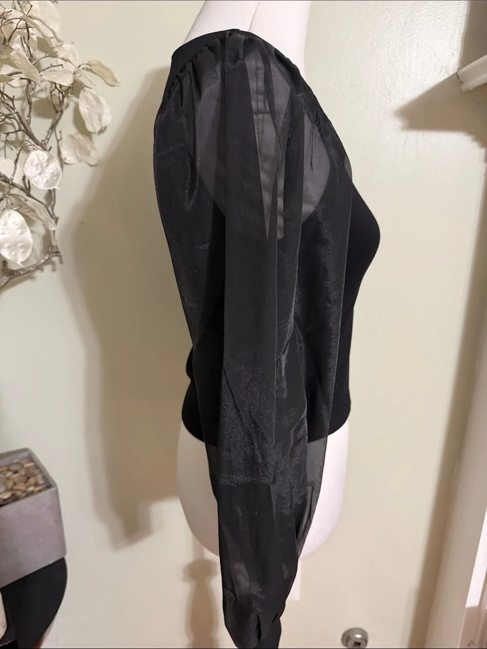 LOFT Black Scoop Neck Top Puff Sleeve